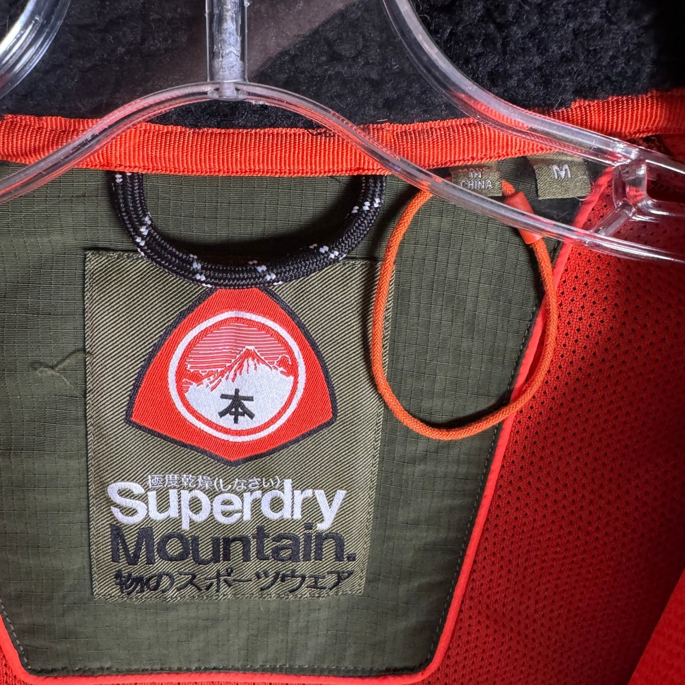 Superdry Mountain Mens Sherpa Fleece Vest Black Orange Mesh Gilet Size M - Picture 5 of 7
